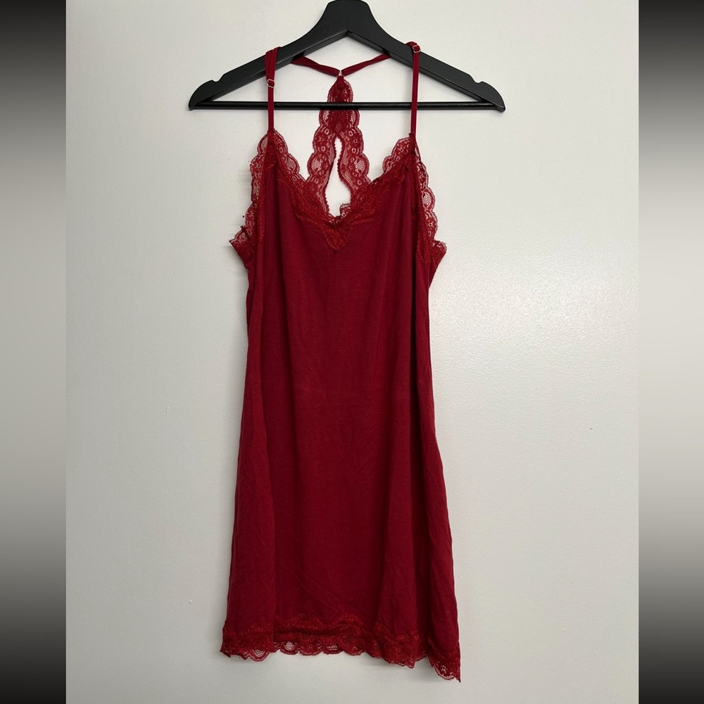 Red Lace Trim slip dress